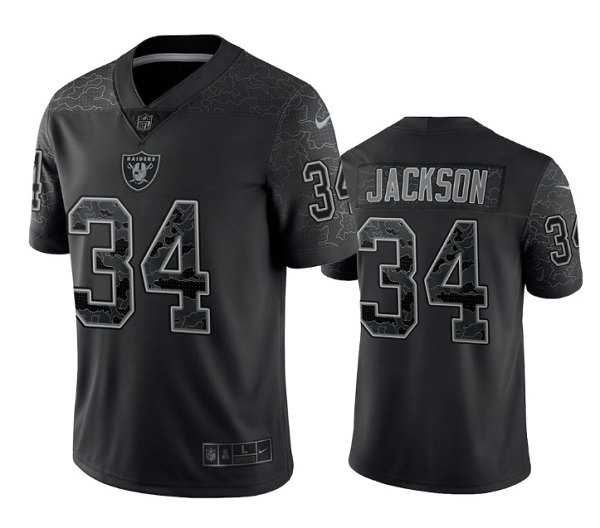 Men's Las Vegas Raiders #34 Bo Jackson Black Reflective Limited Stitched Football Jersey,We sell and wholesale Men's Las Vegas Raiders #34 Bo Jackson Black Reflective Limited Stitched Football Jersey on line form chian!